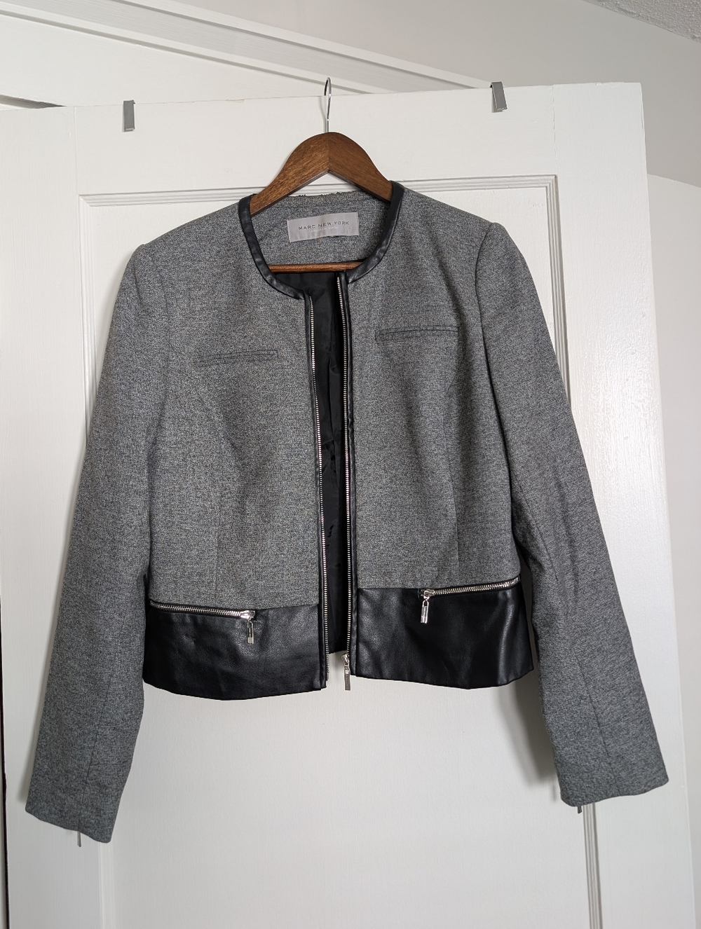 Marc New York Gray Cropped Blazer with Black Trim Size Medium